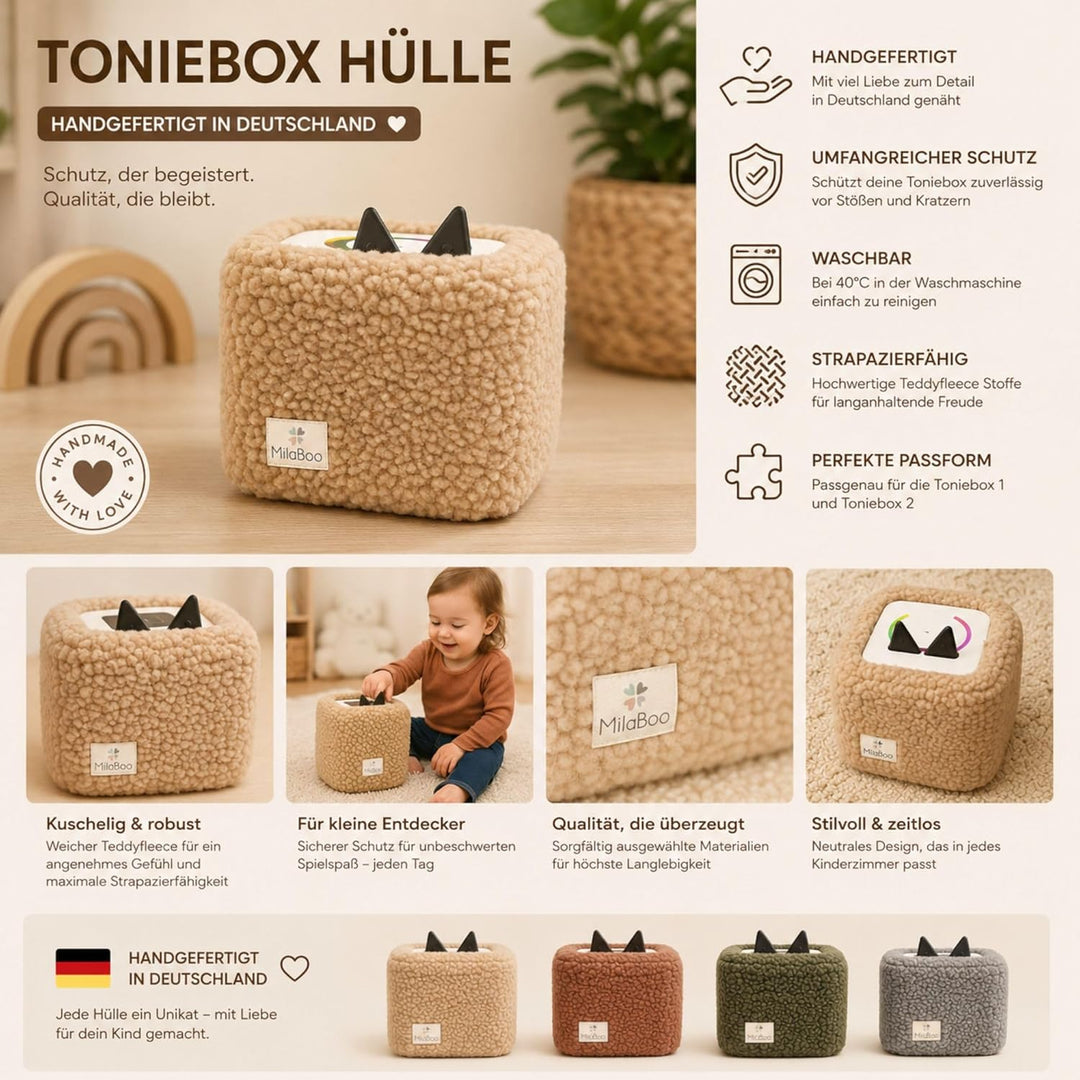 hochwertiger Teddybezug für Toniebox 1 und 2 – Handgefertigt in Deutschland, mit weichem Teddystoff,