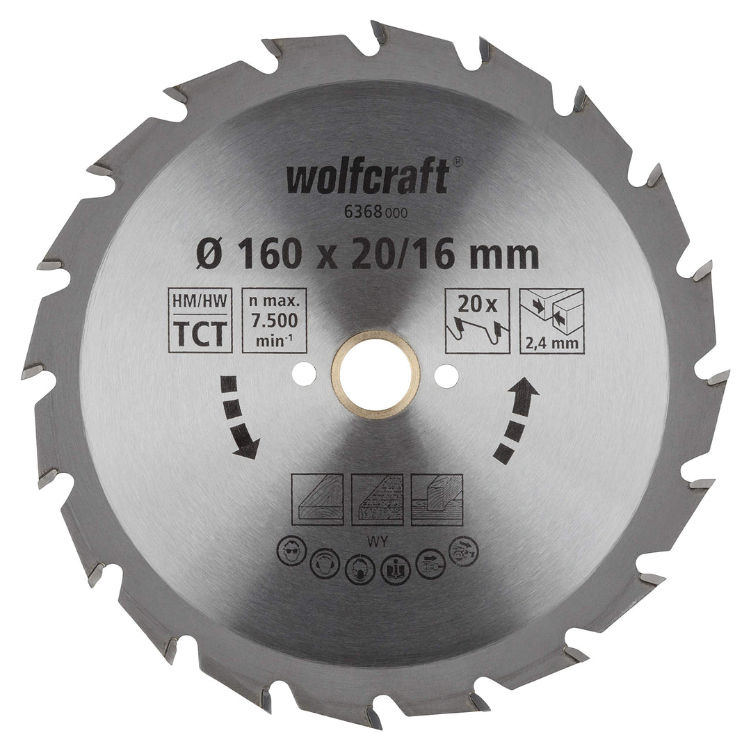 wolfcraft 6368000 | Handkreissägeblatt HM | Serie grün | 20 Zähne | ø160mm 160 X 20, 160 X 20