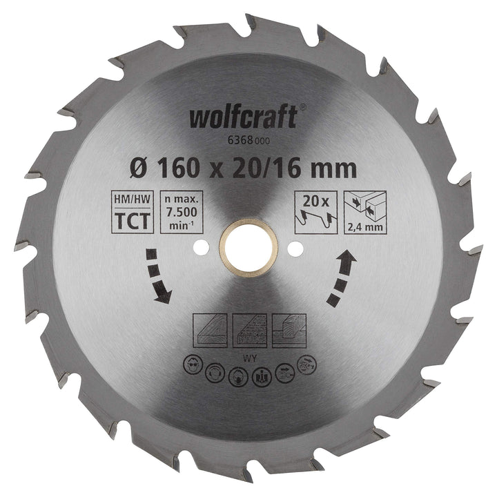 wolfcraft 6368000 | Handkreissägeblatt HM | Serie grün | 20 Zähne | ø160mm 160 X 20, 160 X 20
