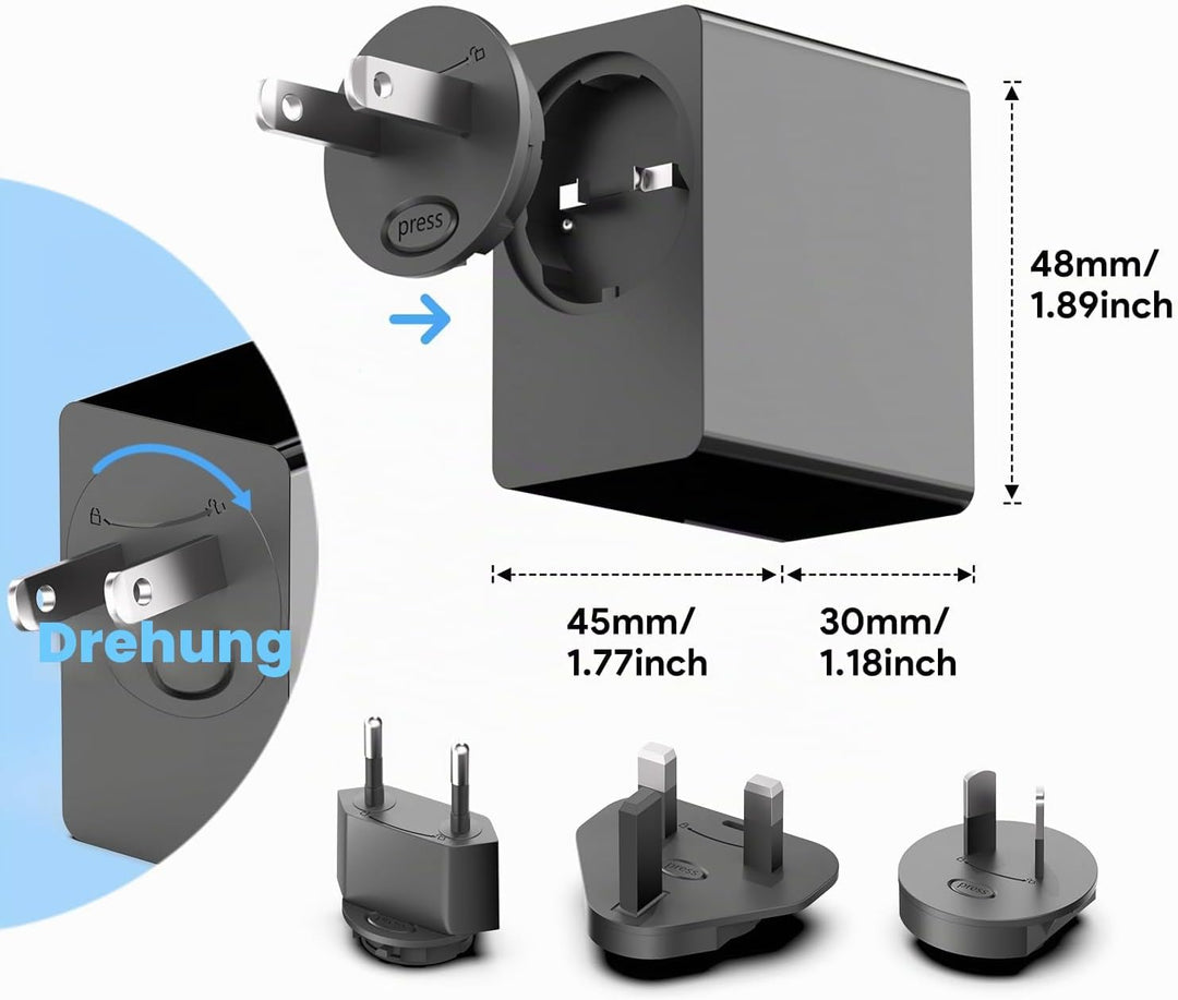 KFD USB C Ladegerät, GaN PD 65W Netzteil für DJI Neo Air 3S Mini 4K 2 SE, Avata 2 Mavic 3 Drones ADP