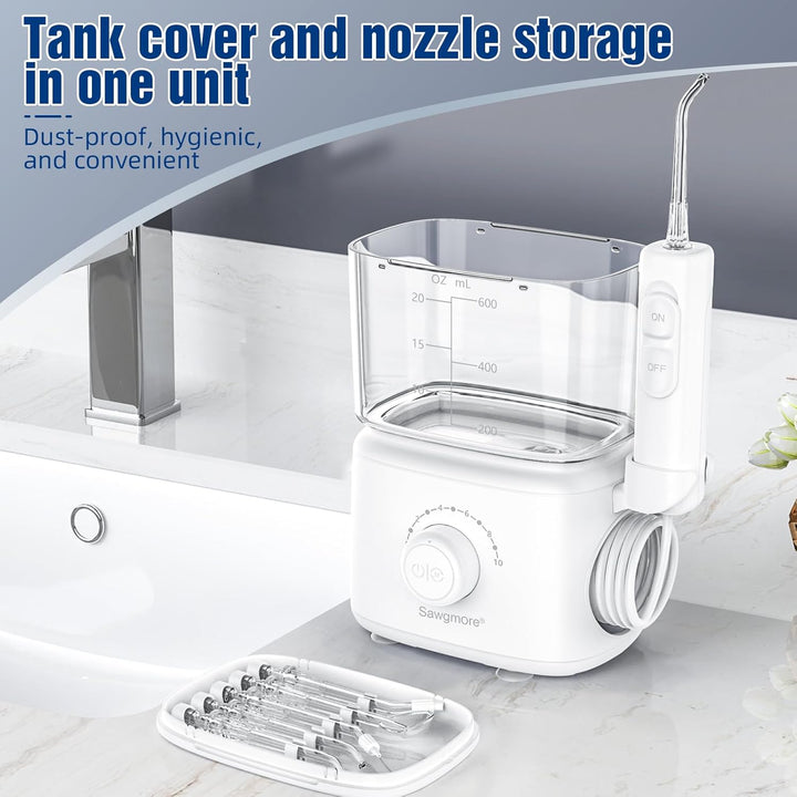 Sawgmore Munddusche, Elektrische Zahnzwischenraumreiniger mit 10 Einstellbaren Druckstufen, 600ml Fa