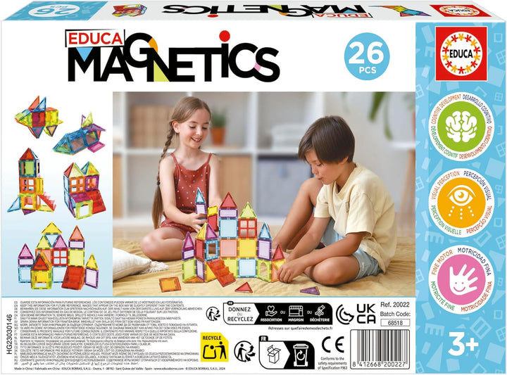 Educa - Magnetic | Magnetische Bausteine Kinder 26 Teile | 3D-Magnetbaukasten | STEM-Lernspielzeug |