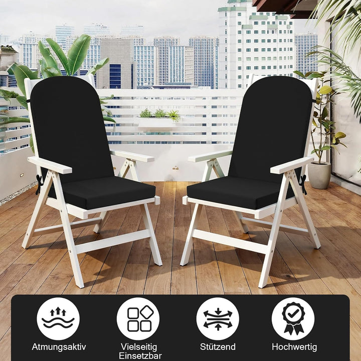 Hochlehner Auflage Gartenstuhl 120x50x6 1PC Schwarz | Schaumstoffgefülltes Sitzkissen mit Bändern fü