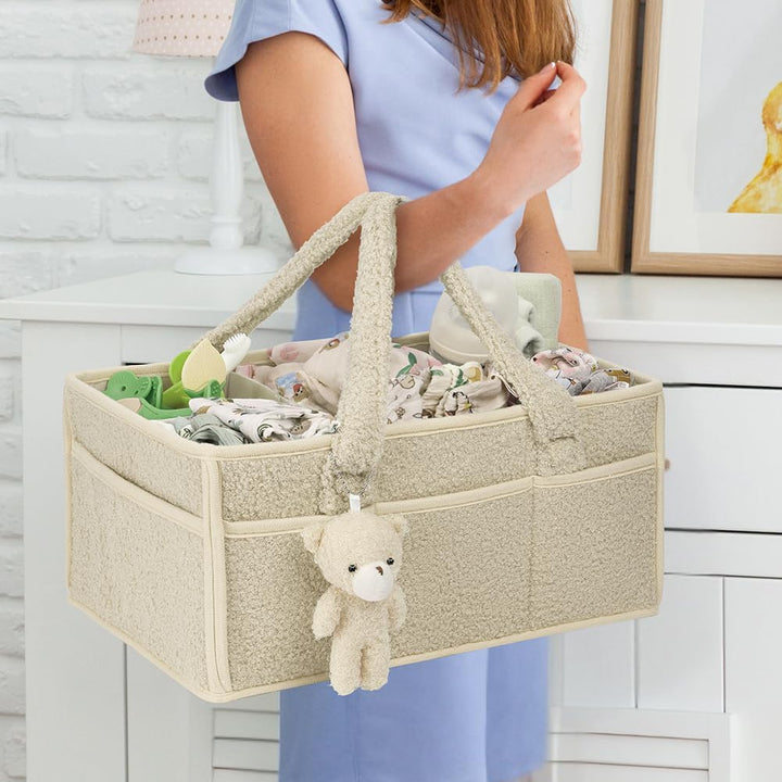 Baby Windel Caddy Organizer, Windel Organizer, Plüsch Baby Diaper Caddy mit Fächern & Griffen, Off-W
