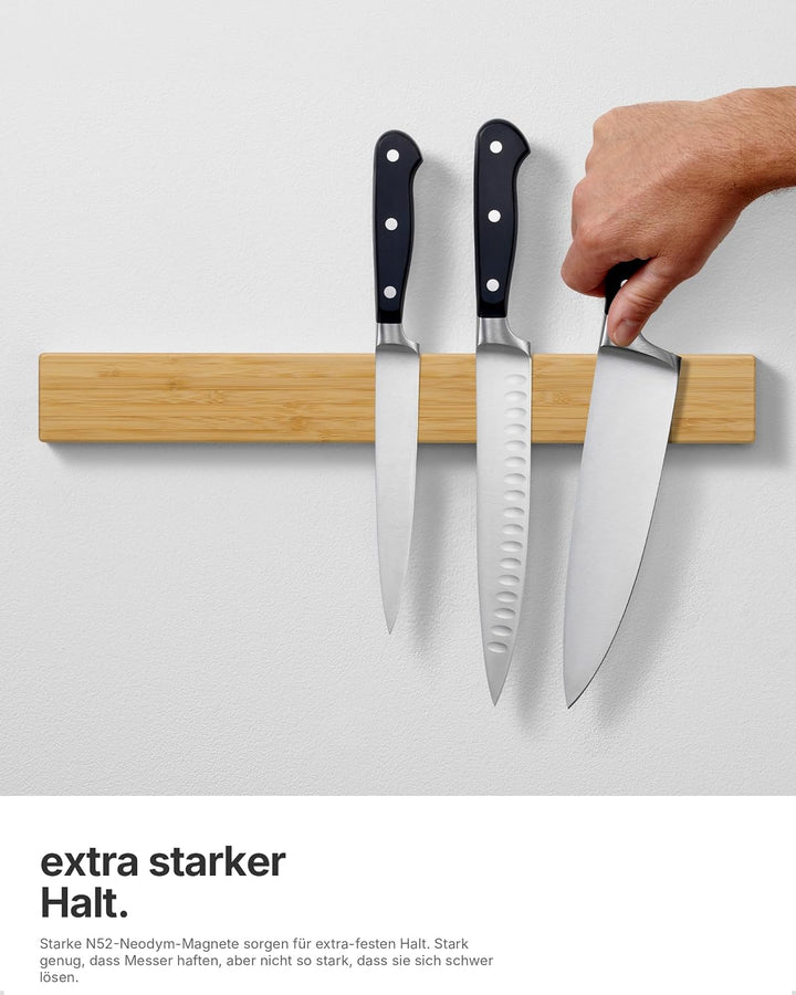 LARHN Magnetleiste für Messer, Magnetischer Messerhalter Wand, Selbstklebend aus Akazienholz, 40 cm