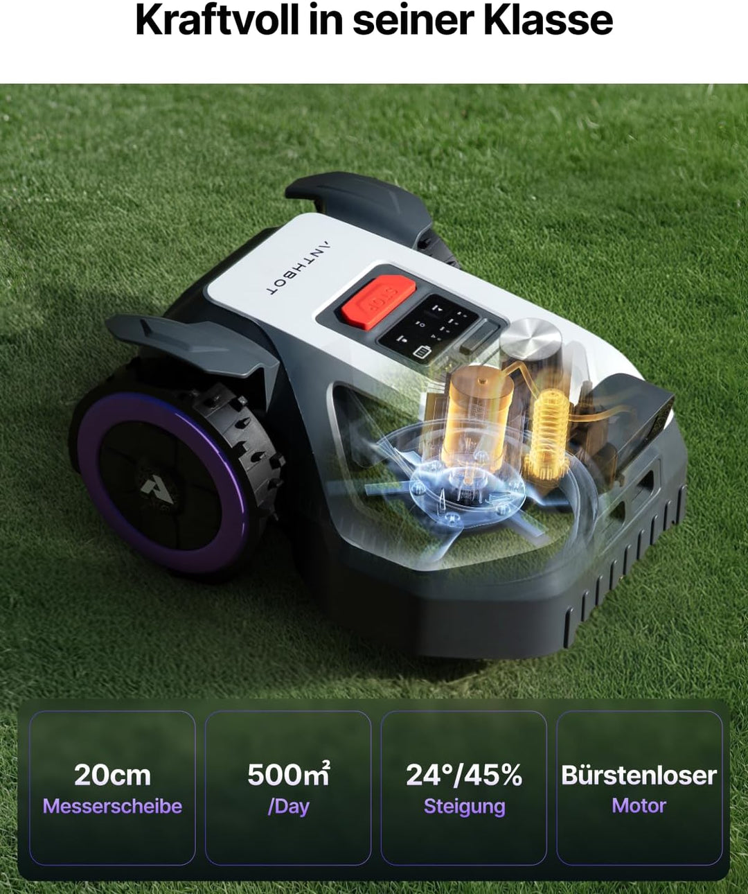 ANTHBOT M5 LiDAR Mähroboter ohne Begrenzungskabel – Hinstellen & Loslegen in 3 Min. – 360° LiDAR & D