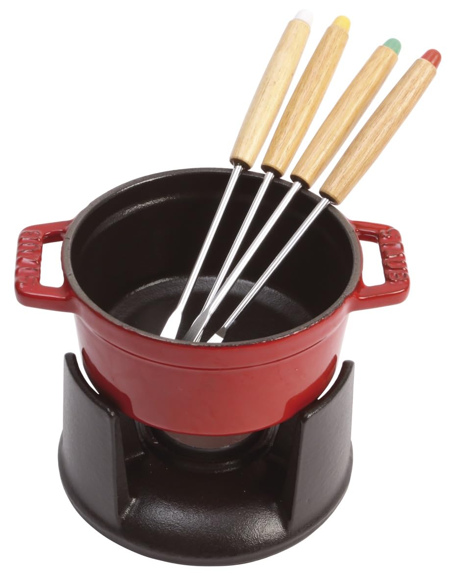 STAUB Fondueset klein, 10 cm, Gusseisen, Induktionsgeeignet, Kirschrot Kirschrot 13 x 9.9 x 7 cm, Ki