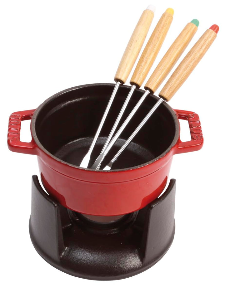 STAUB Fondueset klein, 10 cm, Gusseisen, Induktionsgeeignet, Kirschrot Kirschrot 13 x 9.9 x 7 cm, Ki