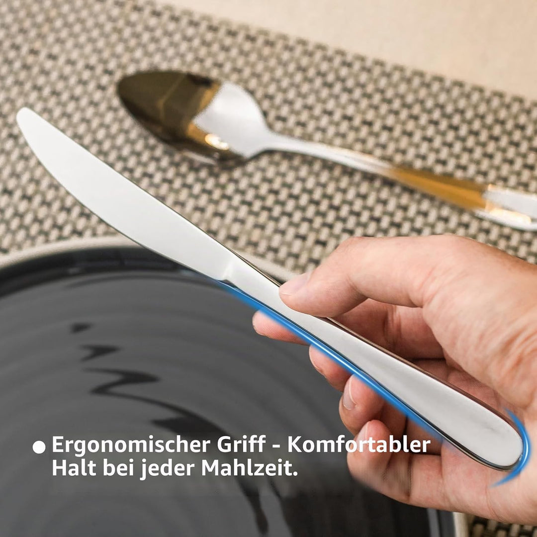 Alata Grand Edelstahl Poliert Besteck Set 8 Personen, Essbesteck 32 teilig, Glänzend, Spülmaschinenf