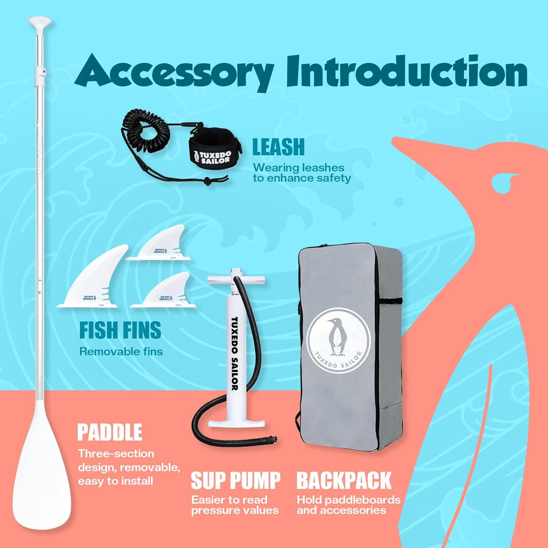 Tuxedo Sailor Stand Up Paddle Board Aufblasbares SUP Board Stand-Up Paddling mit Premium Zubehör, Pa
