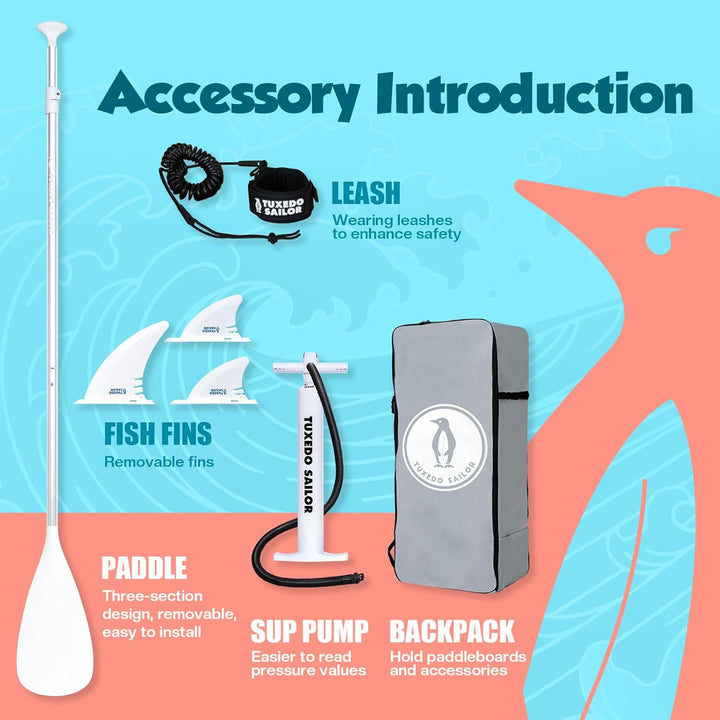 Tuxedo Sailor Stand Up Paddle Board Aufblasbares SUP Board Stand-Up Paddling mit Premium Zubehör, Pa