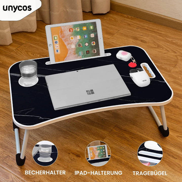 unycos - Betttablett Klappbar, Frühstückstablett mit Griff und Getränkehalter, Serviertisch, Ideal f