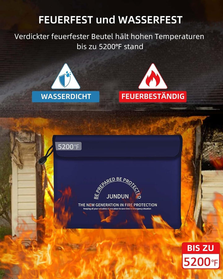JUNDUN Feuerfeste Dokumententasche mit 5200℉ Wärmeisolierung, 36x26cm wasserdichte und feuerfeste Ge