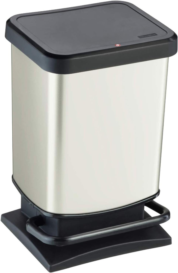 Rotho Paso Mülleimer 20l mit Pedal und Deckel, Kunststoff (PP) BPA-frei, weiss metallic, 20l (29,3 x