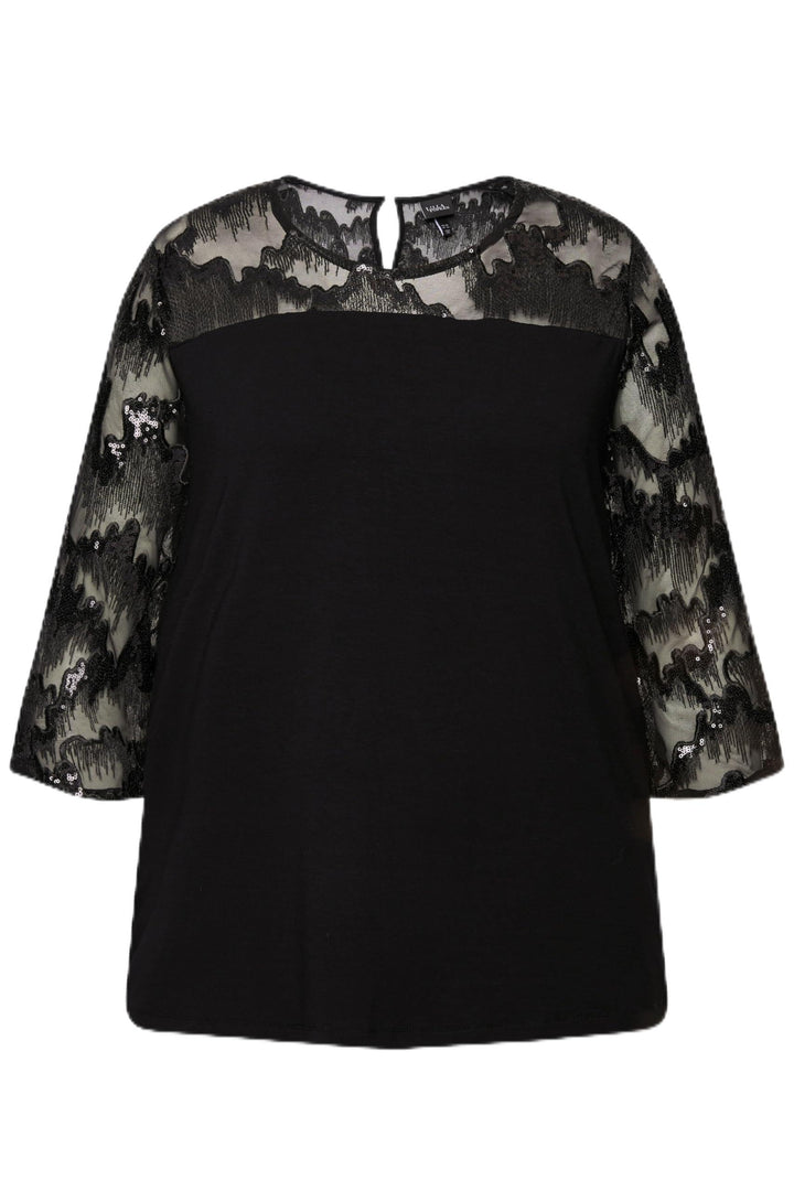 Ulla Popken Damen Shirtbluse mit Paillettenbesatz Bluse 50-52 Grosse Grössen Schwarz, 50-52 Grosse G