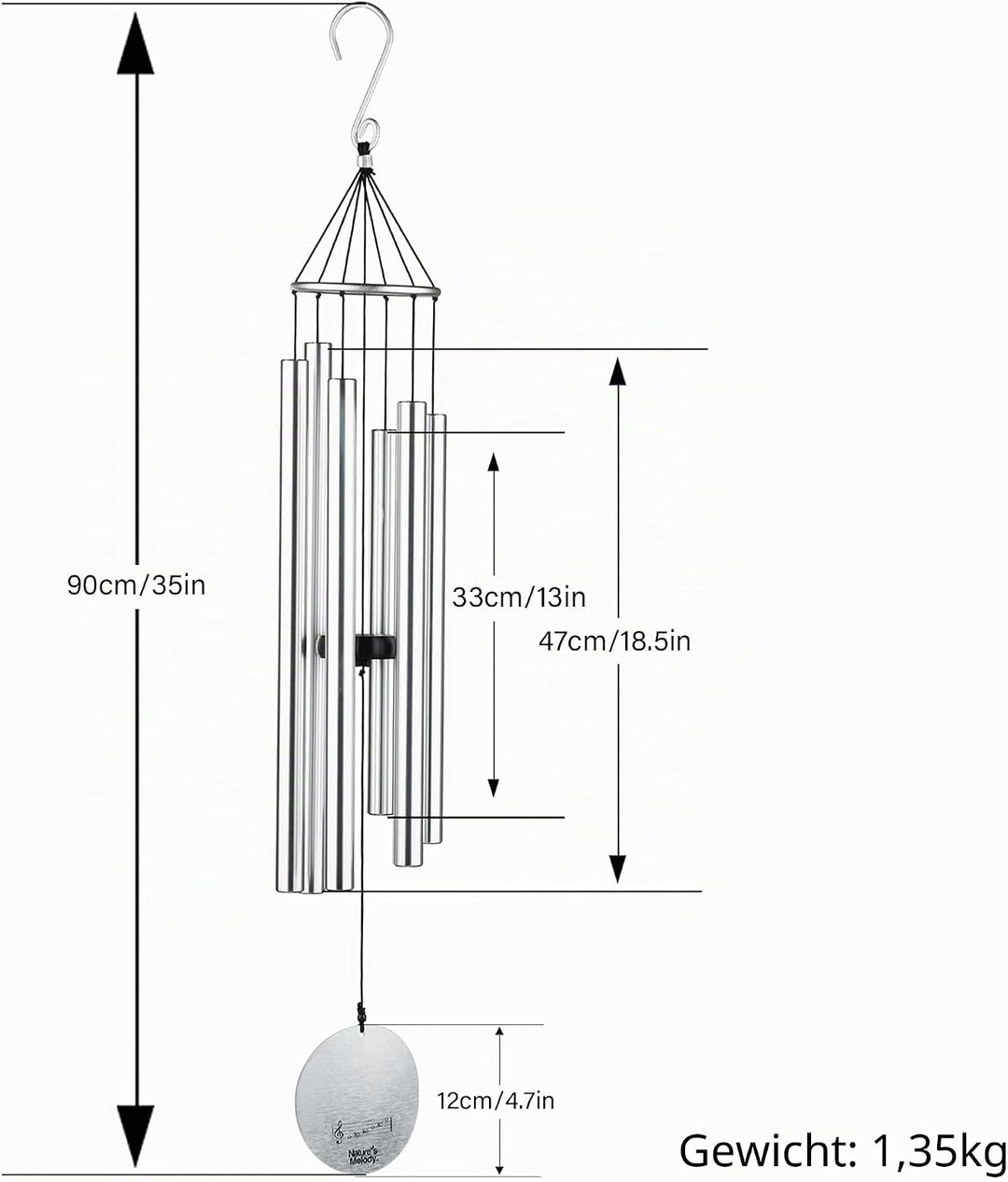 OSVINO Klangspiele Windspiele Aluminium mit Klang Gesamtlänge 90cm gross für drinnen draussen Balkon