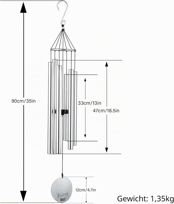 OSVINO Klangspiele Windspiele Aluminium mit Klang Gesamtlänge 90cm gross für drinnen draussen Balkon
