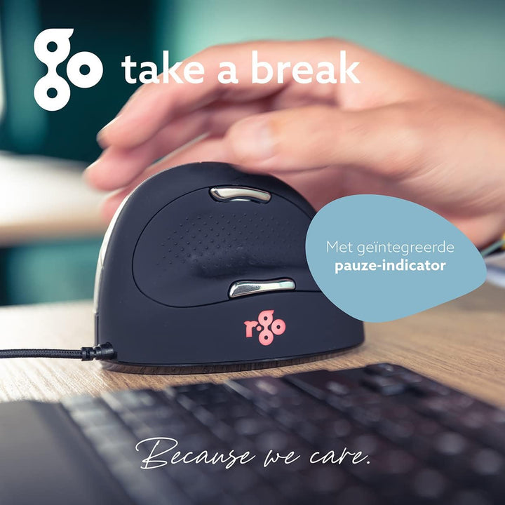 R-Go HE Break Ergonomische Maus, Vertikale Maus mit Anti-RSI-Software, Mittel (Handlänge 165-185mm),