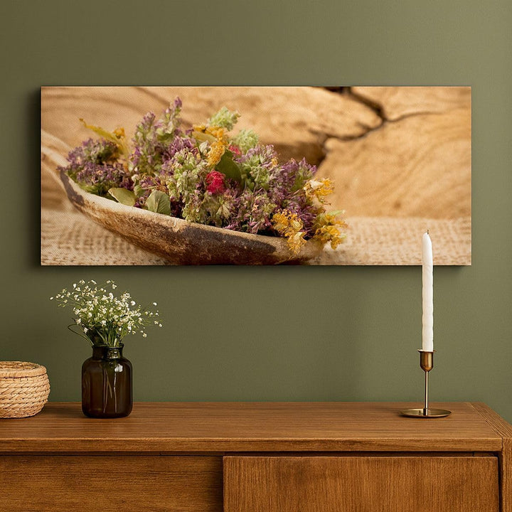 ARTTOR Wandbilder Dekoration Wohnzimmer Kraut Tee Bio getrocknete Kräuter Bilder auf Leinwand 120x50