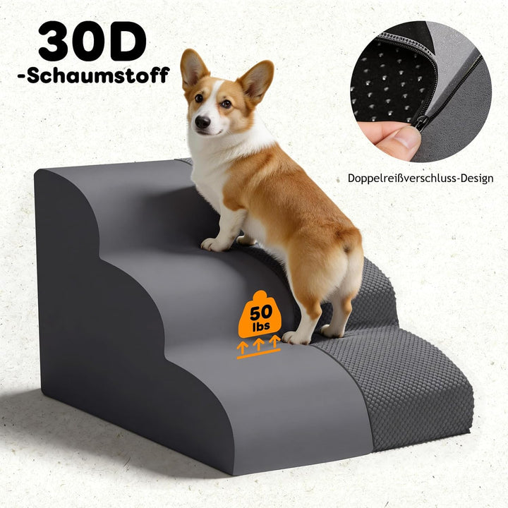 Thihome Hundetreppe 3 Stufen, rutschfeste Haustiertreppe für Kleine Hunde, Waschbarer Hundetreppe 40