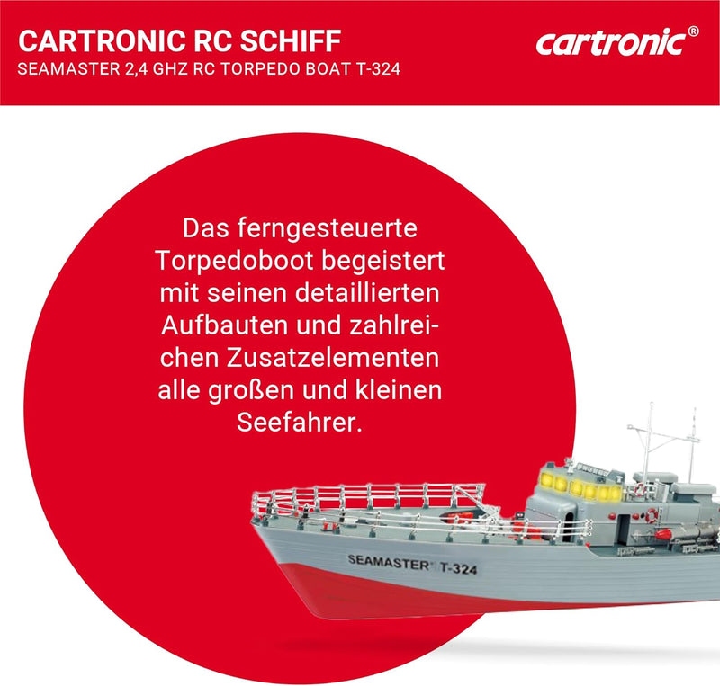 Cartronic Seamaster 2.4 GHz Torpedo Boot T-324, 50 x 12 x 16 cm I Ferngesteuertes Schiff mit Licht I