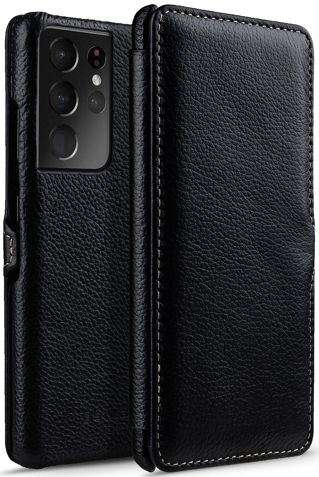 STILGUT Book Case kompatibel mit Samsung Galaxy S21 Ultra 5G Hülle aus Leder mit Clip-Verschluss, Le