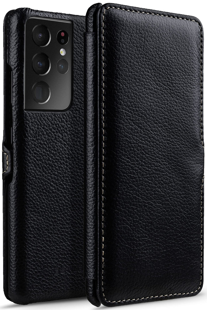 STILGUT Book Case kompatibel mit Samsung Galaxy S21 Ultra 5G Hülle aus Leder mit Clip-Verschluss, Le