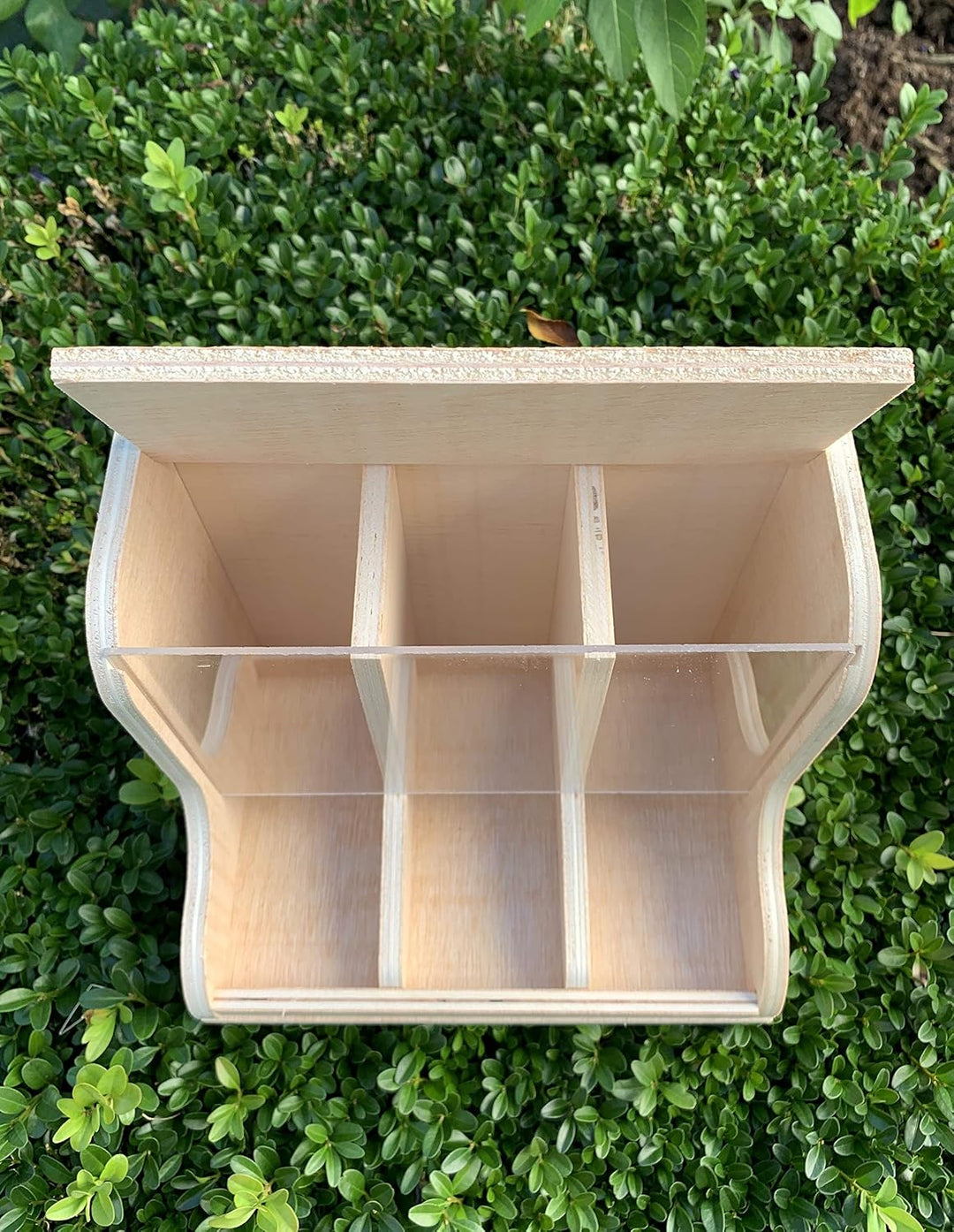10474 Futterbar, Körnerteiler 3-Fach Holz/Glas