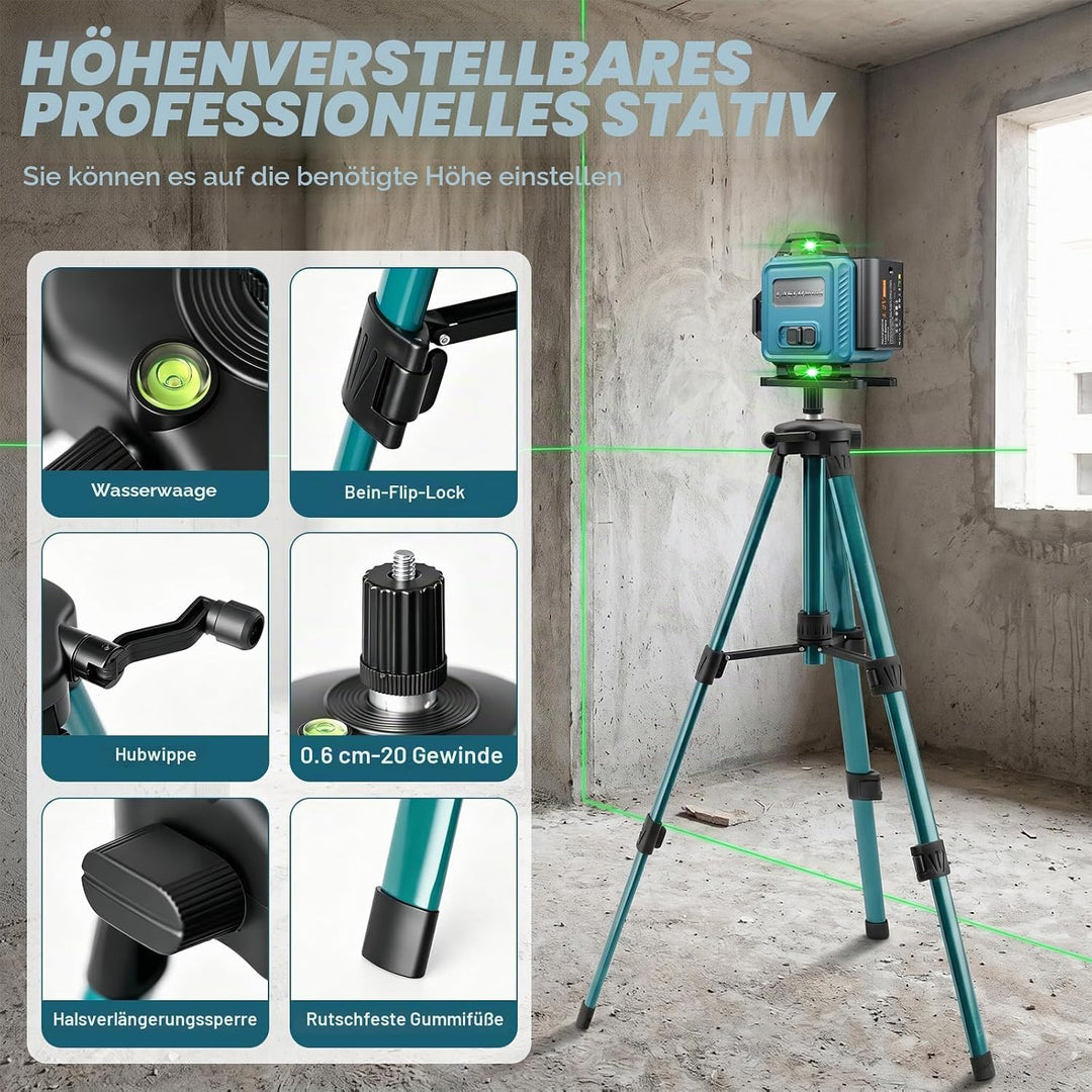 Kreuzlinienlaser Grün mit Stativ, 4 x 360 ° 16 Linien Laser Wasserwaage, Linienlaser Kreuzlaser Selb