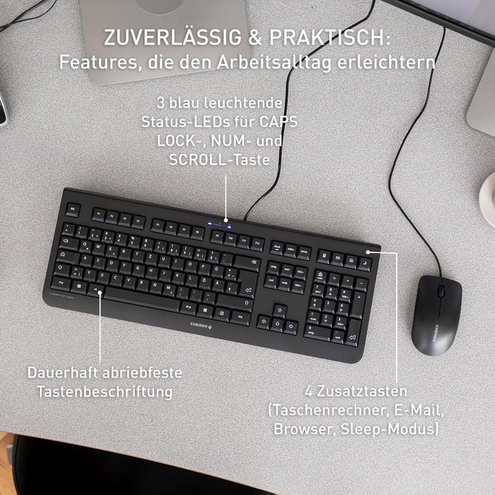 CHERRY KC 1000 - USB Tastatur - Flaches Design - Kabelgebunden - „der Blaue Engel“ - GS-Zulassung -