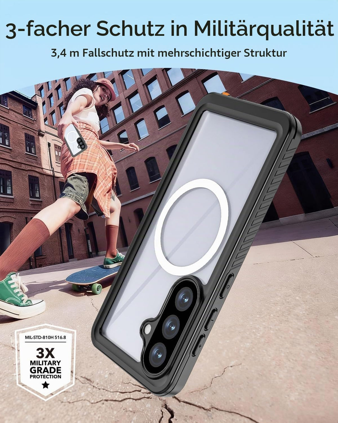 Miimall Wasserdicht Handyhülle für Samsung Galaxy S26 Plus Hülle mit Magnet, [Eingebaute Displayschu
