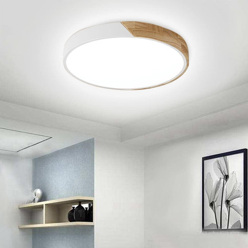 BFYLIN 48W LED Deckenleuchte Holz Kaltweiss 6000K Deckenlampe Wohnzimmer Runde Lampe Schlafzimmer Kü