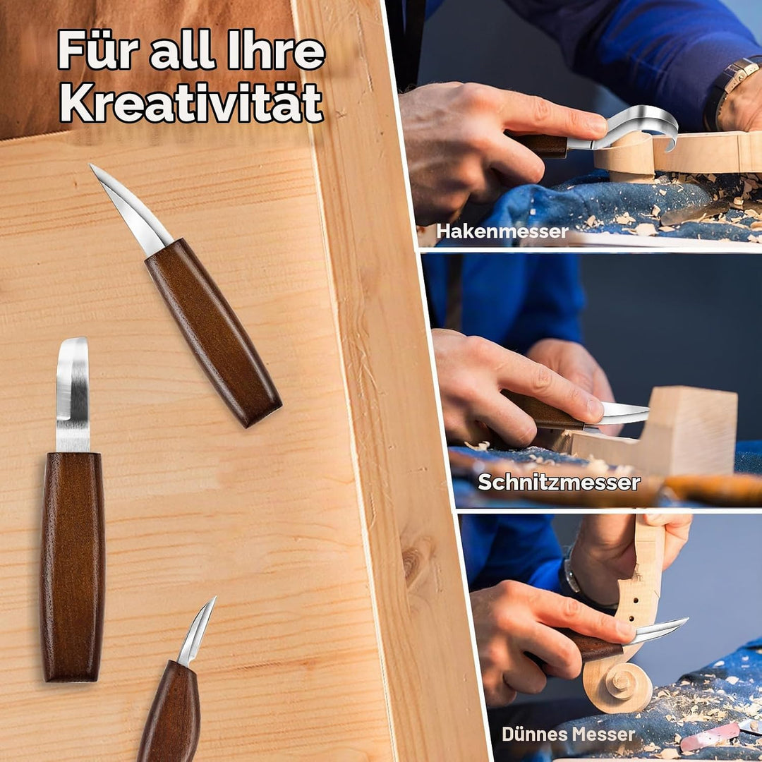 HOMCA Holz Schnitzwerkzeug Set, 23 in 1 Schnitzset mit 7 Schnitzmesser für Kinder&amp;Erwachsene, Holzwe