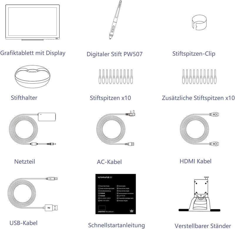 HUION Kamvas 20 Grafiktablett mit Display, Upgrade-Version Kamvas GT-191 V2 Grafikzeichnungsmonitors