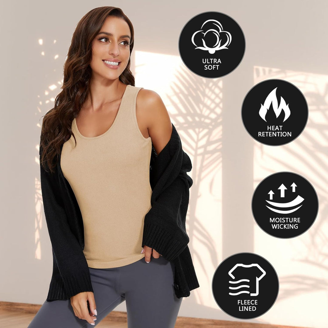 WOWENY Damen Thermo Unterhemd Warm Tank Top Fleece Untershirt Ärmellos Oberteil Thermounterwäsche Ba