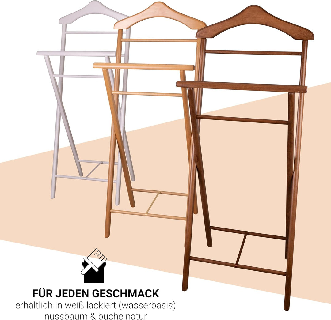 3er Set Stummer Diener aus Massiv Holz - klappbarer Herrendiener und Butler - fertig montierter Dame