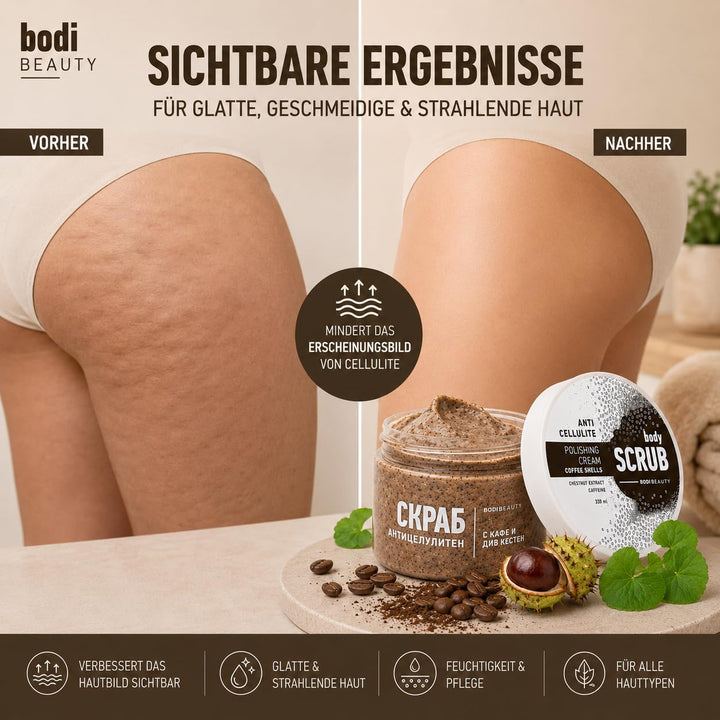 Anti-Cellulite Kaffee-Peeling &amp; Body Scrub 330 ml – Koffein, Kaffeepartikel, Shea &amp; Traubenkernöl, V