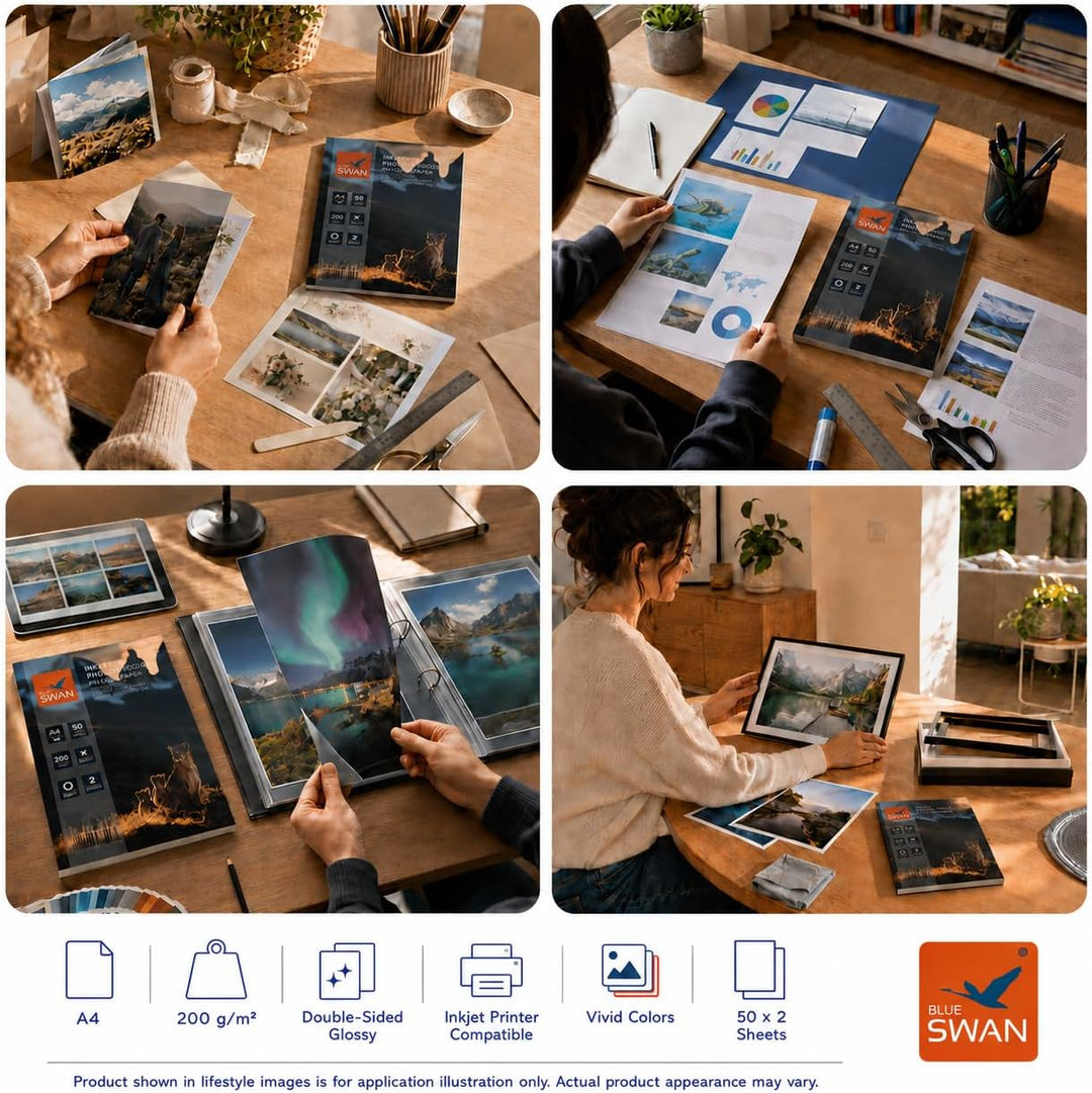 BLUE SWAN A4 Fotopapier 200 g/m² 100 Blatt – Beidseitig hochglänzend, wasserabweisend, schnelltrockn