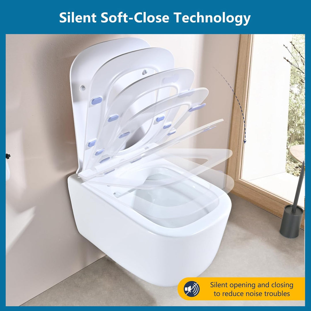 Toilettendeckel mit Absenkautomatik Eckig Form, Slim Klodeckel Duroplast, WC-Sitz mit Schnellverschl