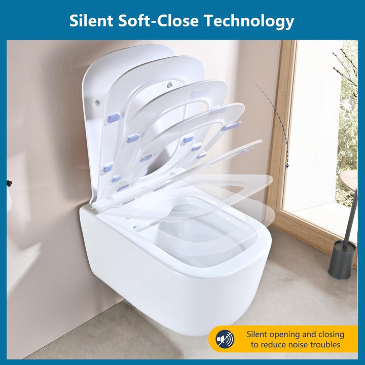 Toilettendeckel mit Absenkautomatik Eckig Form, Slim Klodeckel Duroplast, WC-Sitz mit Schnellverschl