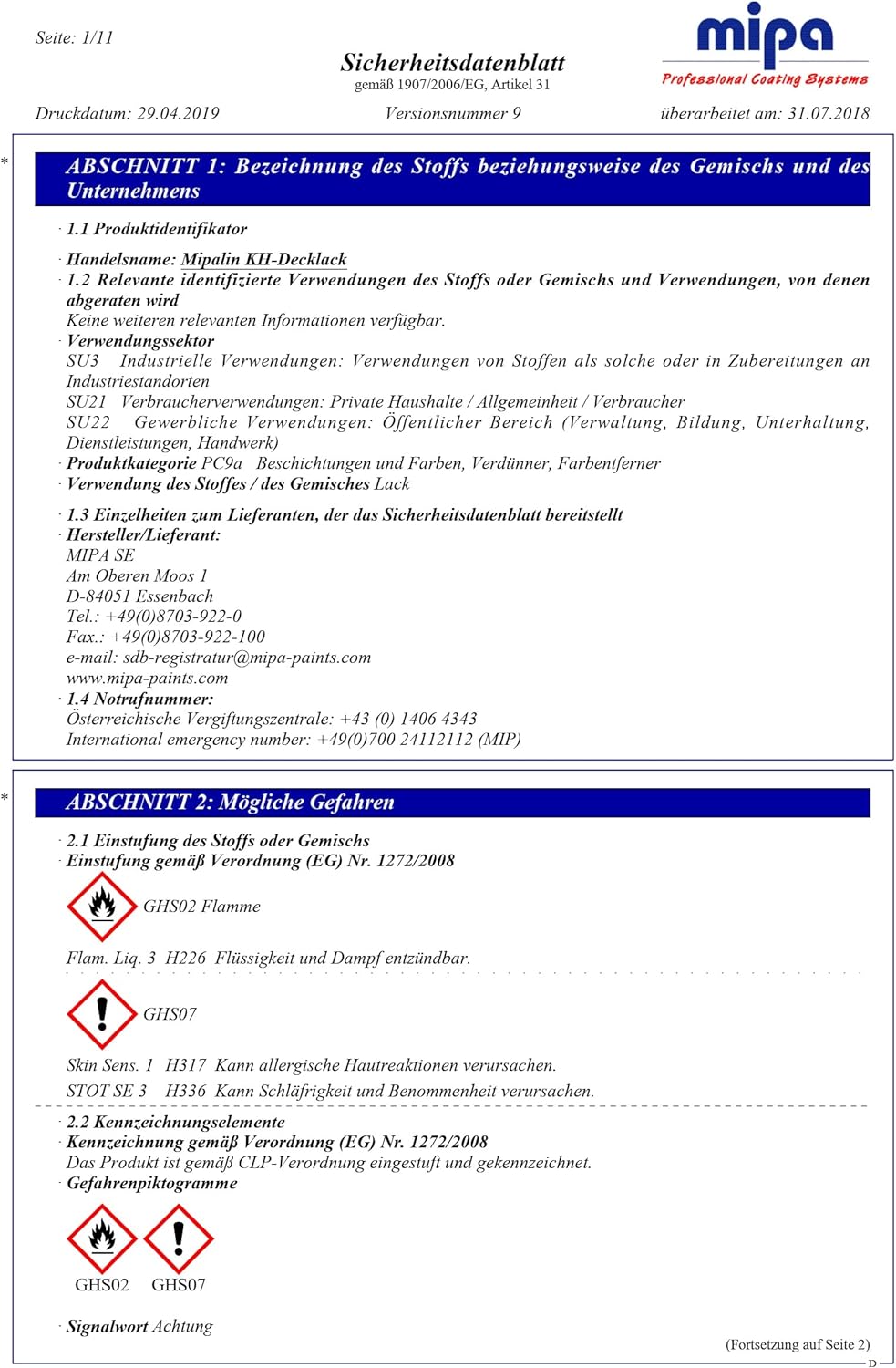 MIPA Mipalin Kunstharzlack ,Fahrzeuglack RAL FARBWUNSCH 1 Liter