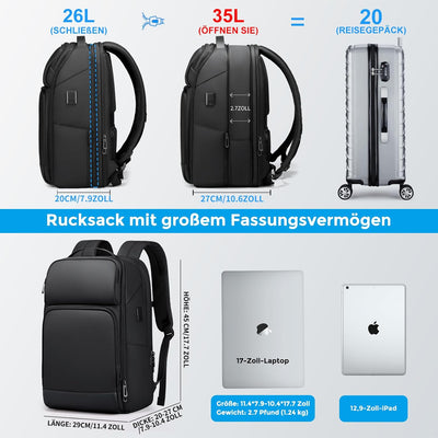 FENRUIEN Erweiterbarer Laptop Rucksack Business Rucksack Herren Laptop Tasche 17 Zoll für Herren und