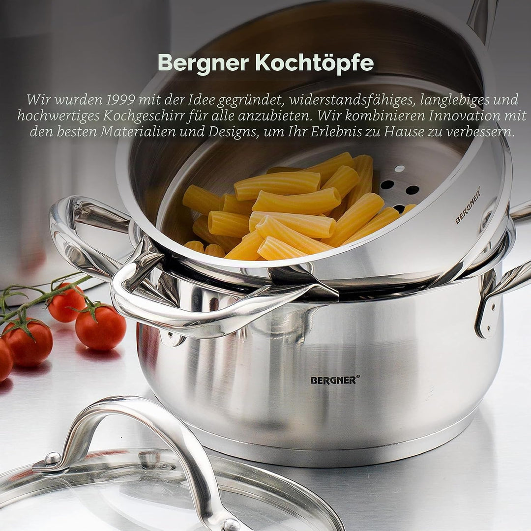 BERGNER Gourmet | Kochtopf mit Siebeinsatz | Topf mit Deckel, Siebeinsatz und 2,2L Fassungsvermögen