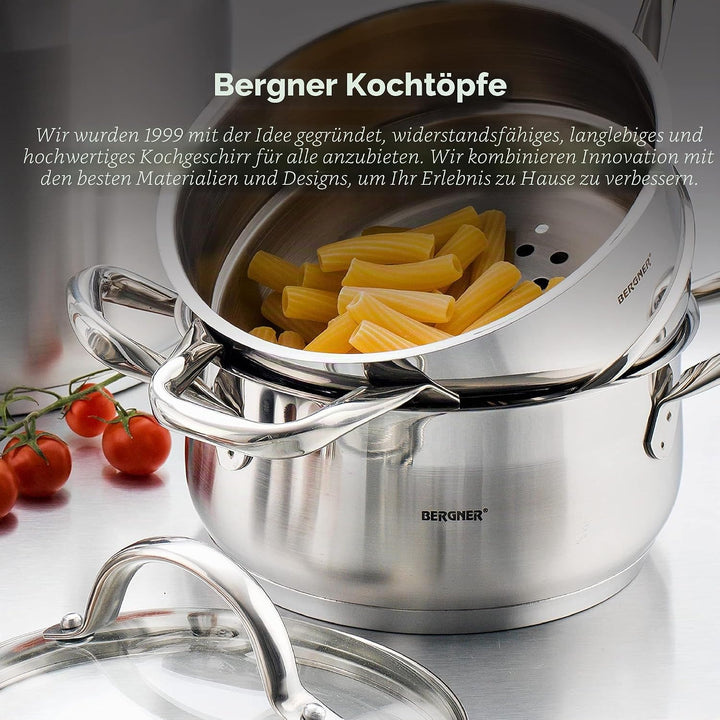 BERGNER Gourmet | Kochtopf mit Siebeinsatz | Topf mit Deckel, Siebeinsatz und 2,2L Fassungsvermögen