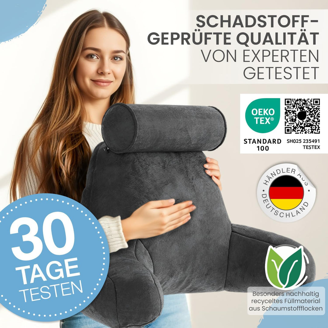maxVitalis Rückenkissen, Lesekissen für Bett und Sofa mit Armlehnen und Abnehmbarer Nackenrolle – Id
