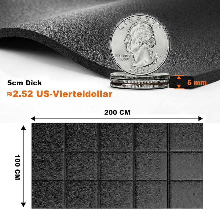 THAILE Bodenschutzmatte für Laufband &amp; Fitnessgeräte 200x100cm 5mm rutschfeste Antivibrationsmatte m
