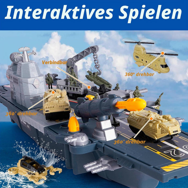 Militär Flugzeug Spielzeug, Militär Figuren mit Panzer Flugzeugträger Schlachtschiff, U-Boot, Kampfj