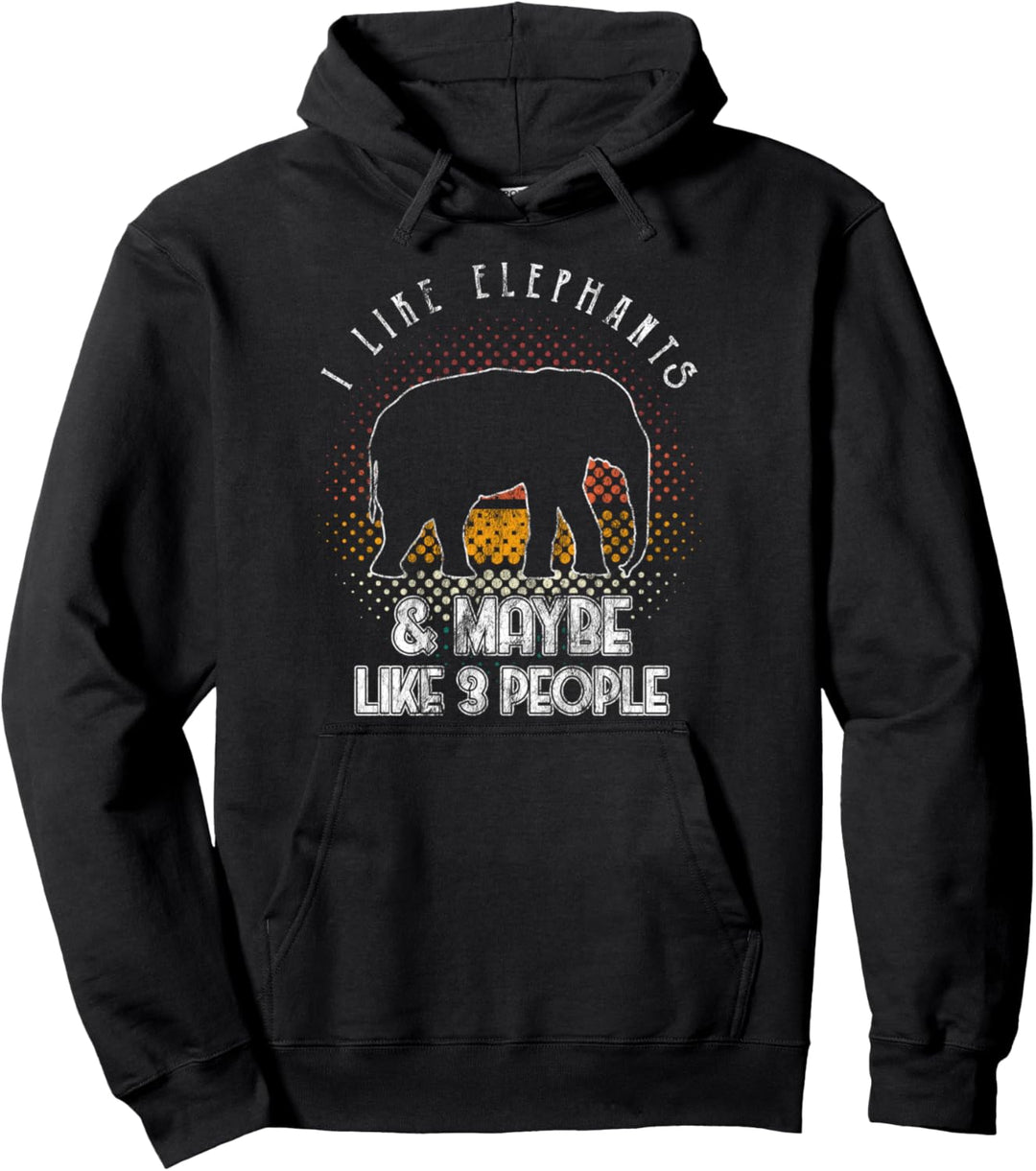 Retro Style I Like Elephants Funny Elephant Lover Pullover Hoodie