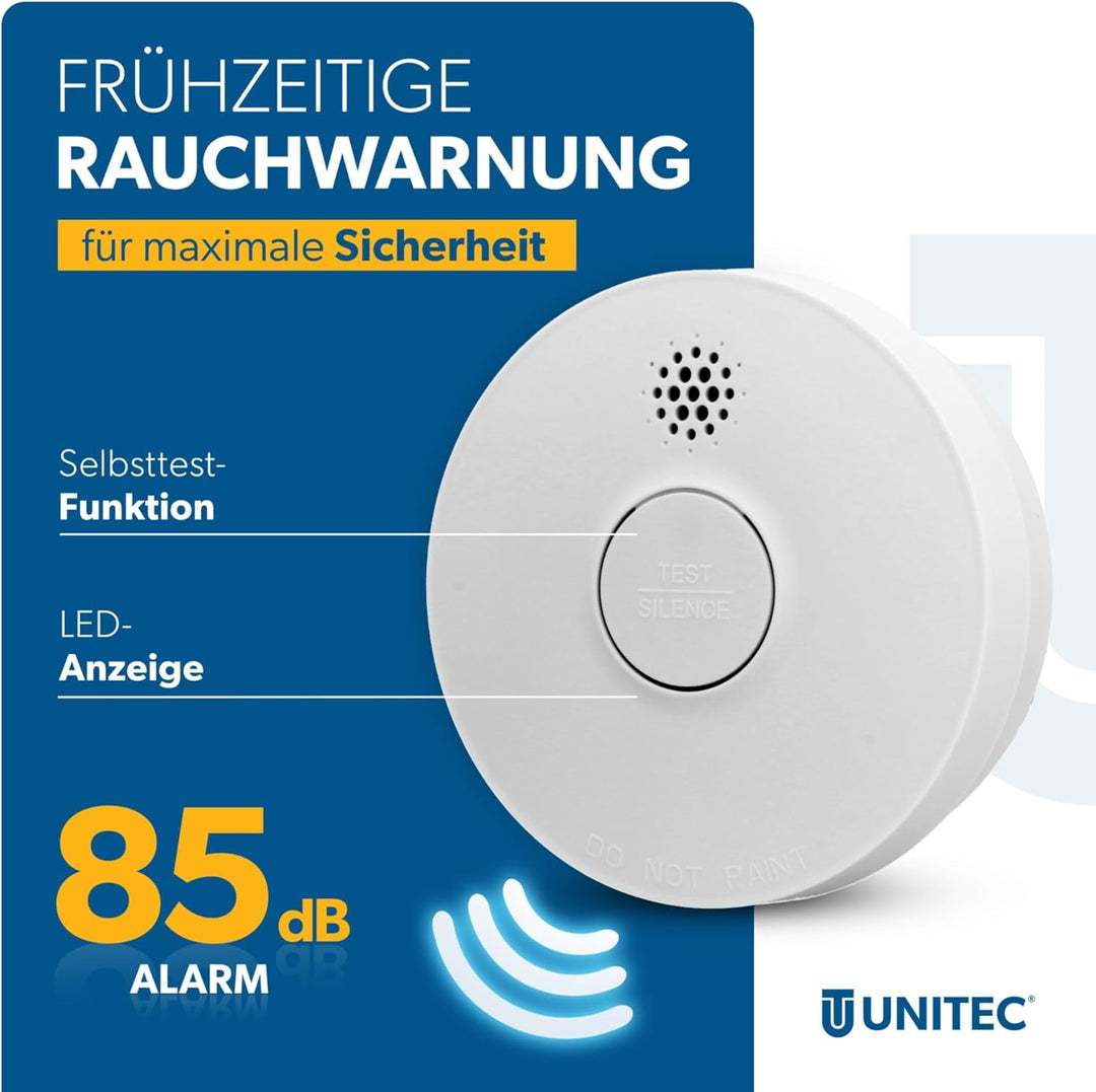 UNITEC Rauchwarnmelder TÜV geprüft, Rauchmelder, DIN EN 14604 Zertifiziert, Produktlebensdauer 10 Ja