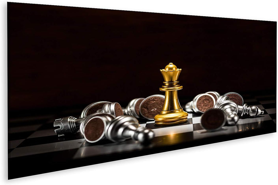 islandburner Bild auf Leinwand Gold Königin Schach Schwarzer Hintergrund Bilder Wandbilder Poster Le